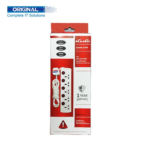 Nano MBS-405 5 Port 3 Pin Power Strip White