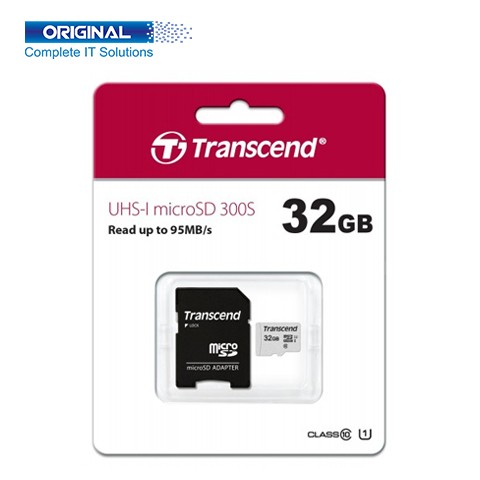 Transcend 300S 32GB Class 10 UHS-I U1 microSD Memory Card.